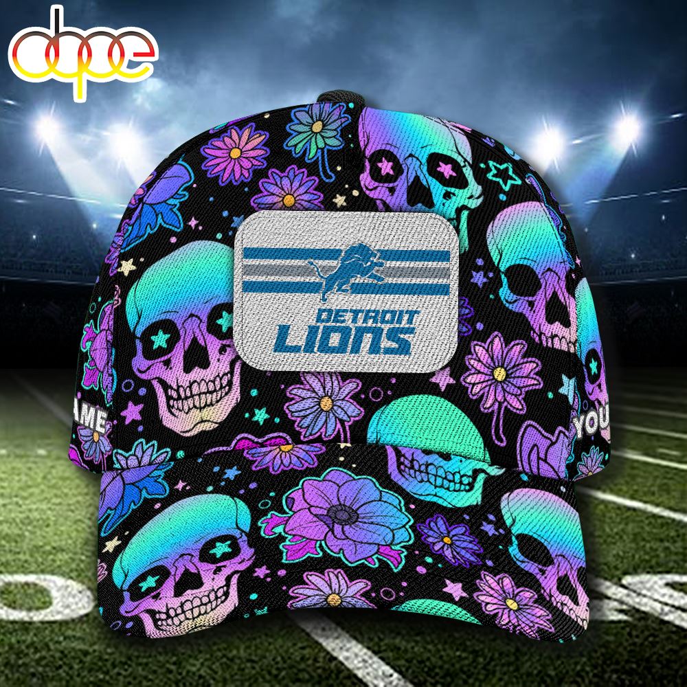 NFL Detroit Lions Custom Name Cap Skull