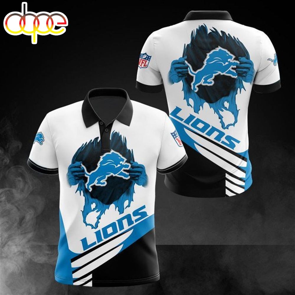 NFL Detroit Lions White Blue Polo Shirt