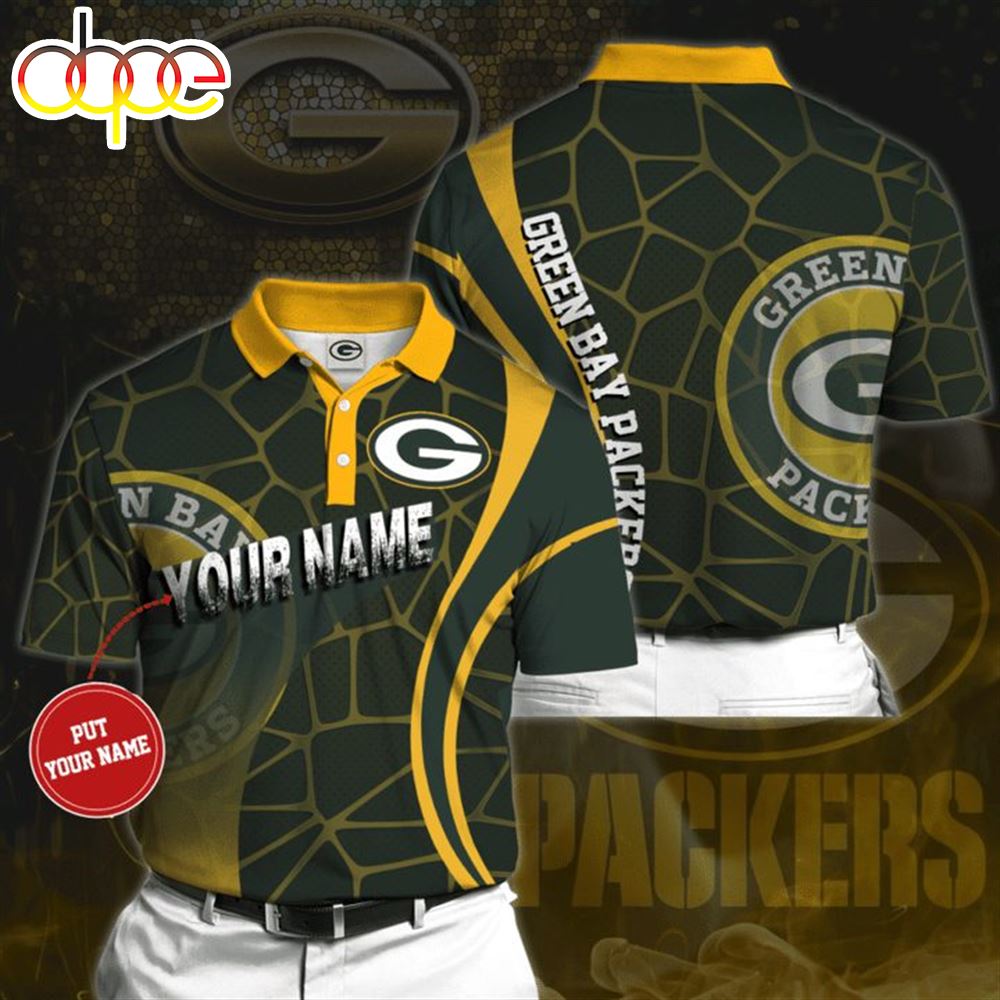 NFL Green Bay Packers Custom Name Green Stone Polo Shirt