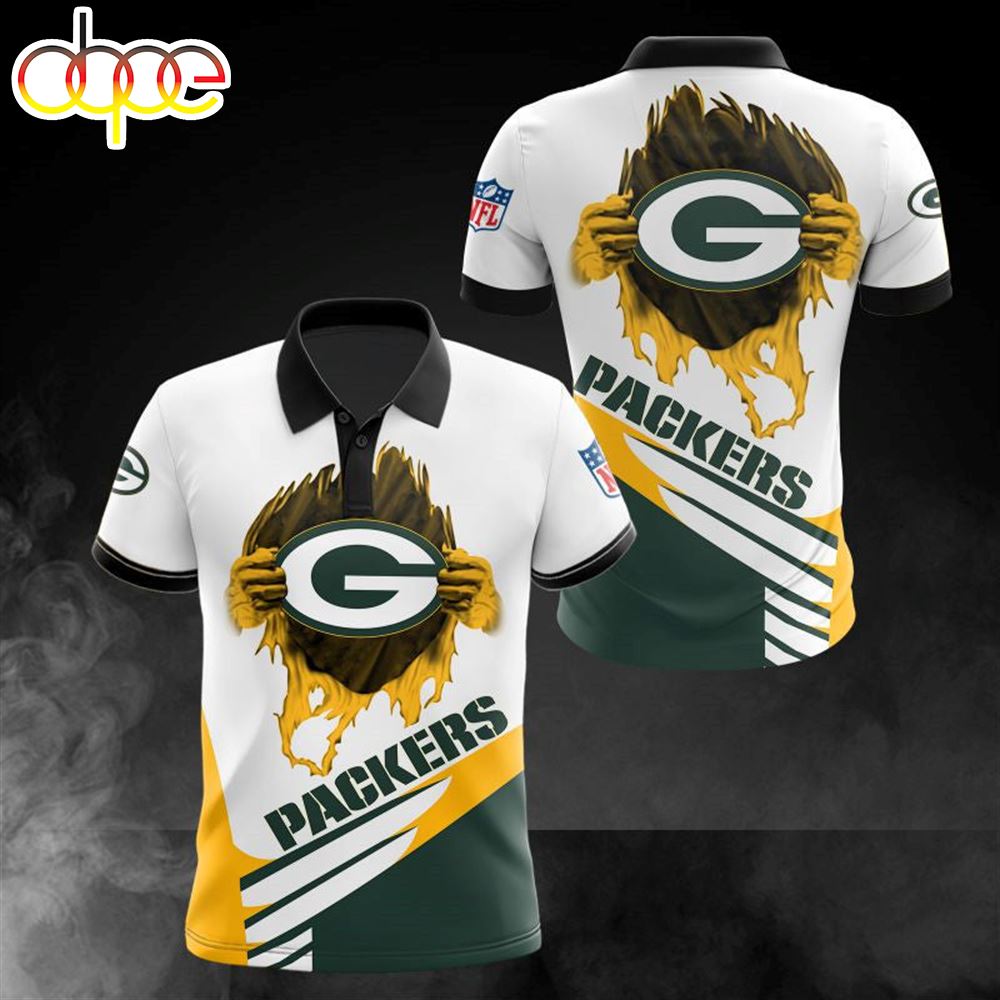 NFL Green Bay Packers White Yellow Logo Polo Shirt