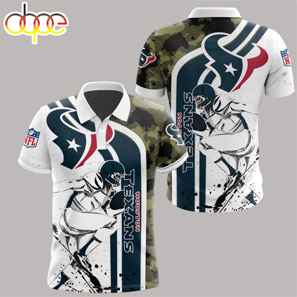 NFL Houston Texans White Blue Camo Polo Shirt