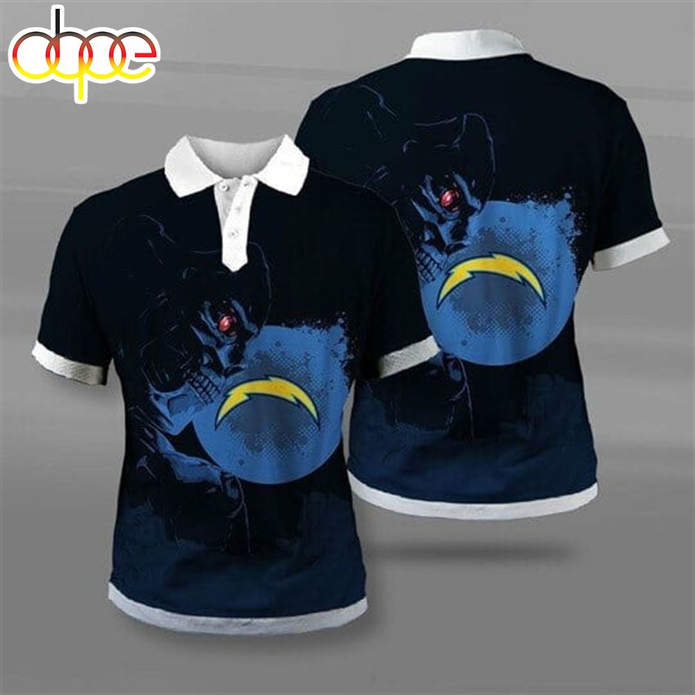 NFL Los Angeles Chargers Gold Blue Skull Polo Shirt