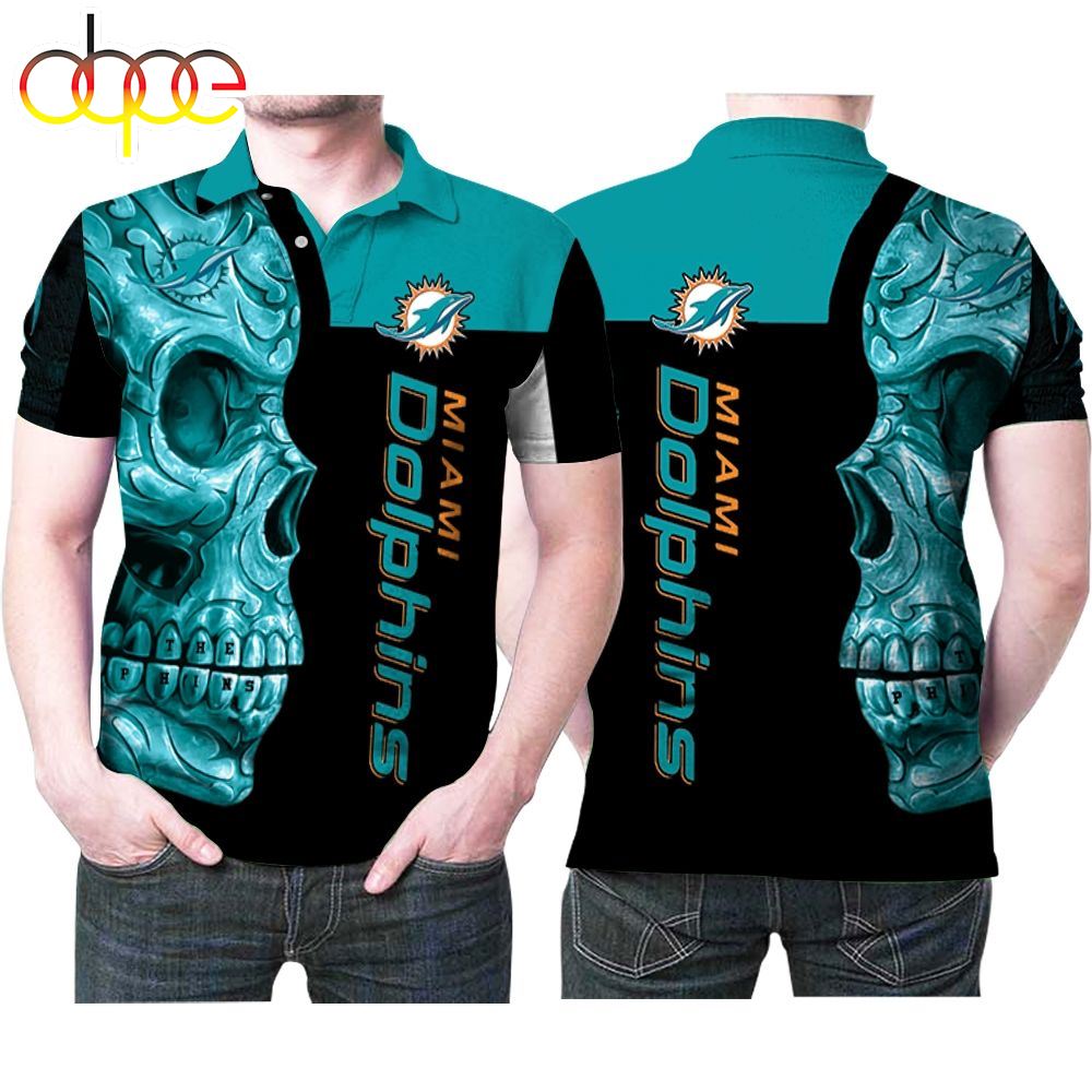 NFL Miami Dolphins Black Aqua Skull Polo Shirt