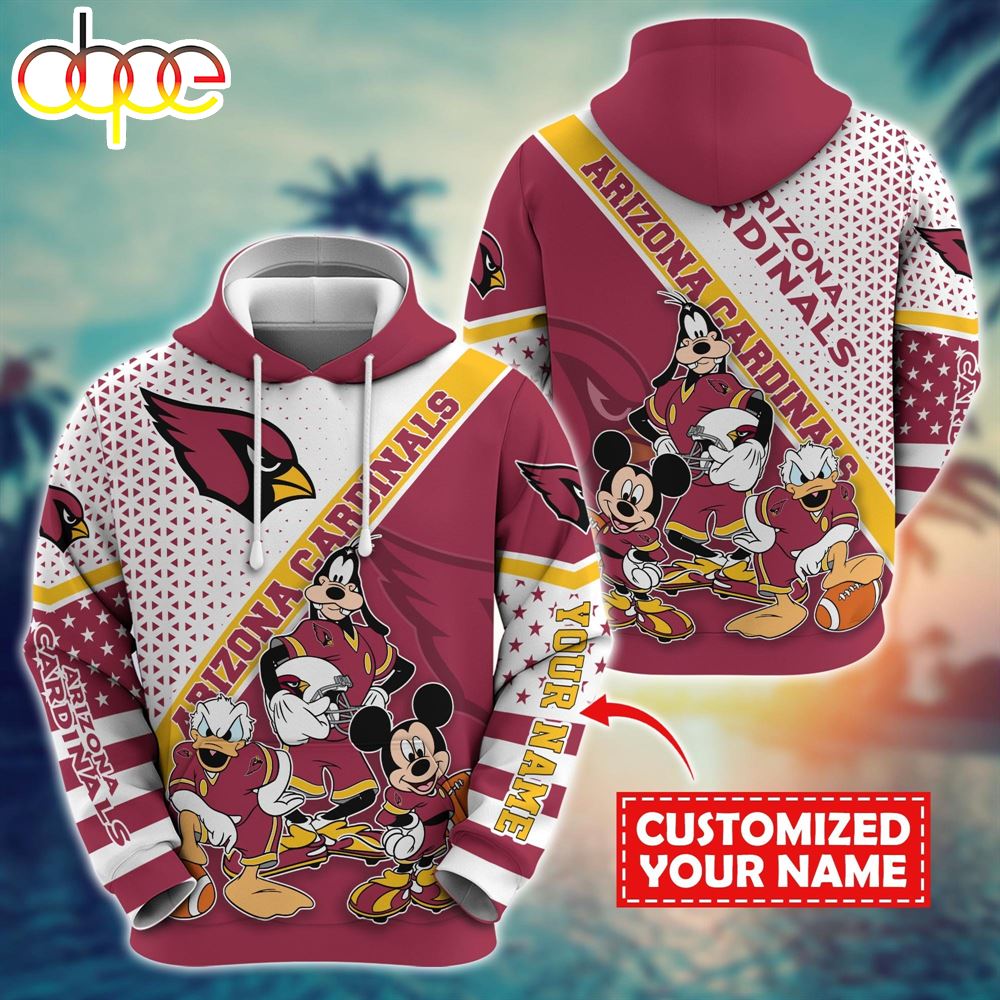 NFL Mickey Mouse Arizona Cardinals Character Cartoon Movie Custom Name Hoodie New Arrivals