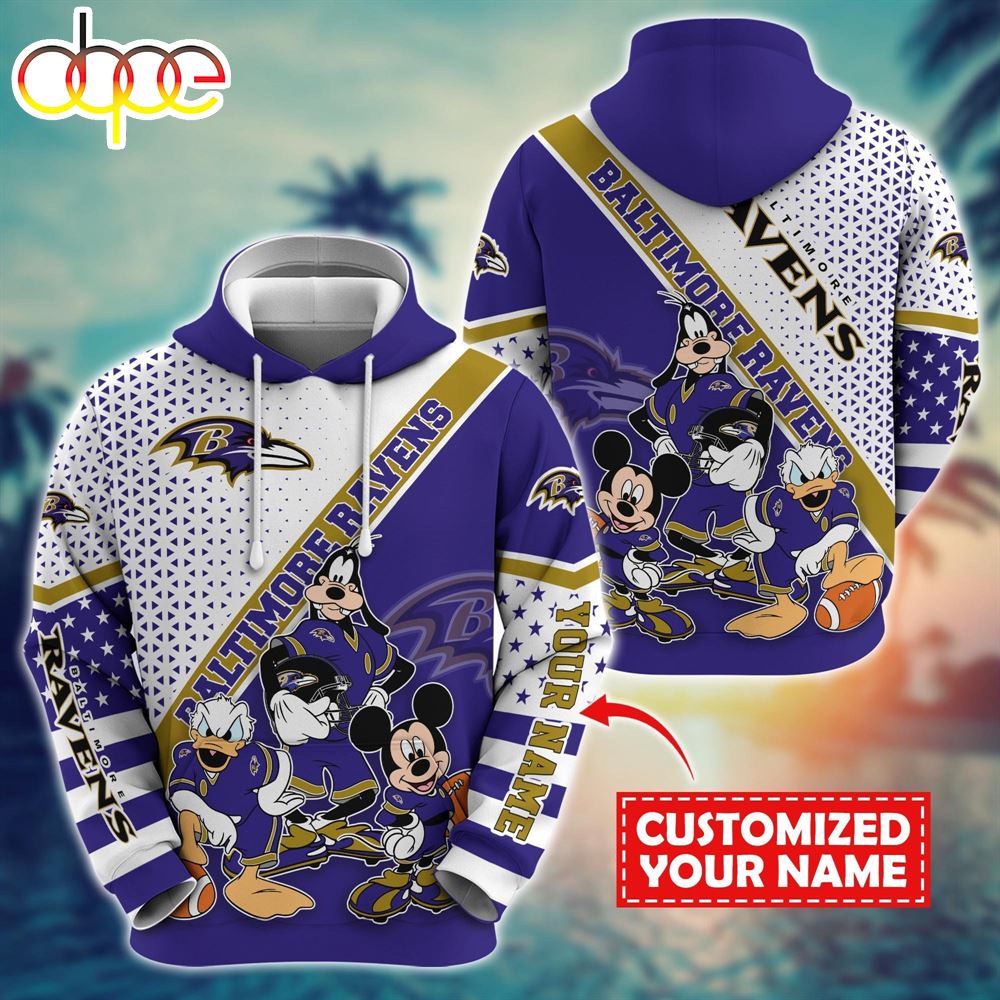 NFL Mickey Mouse Baltimore Ravens Character Cartoon Movie Custom Name Hoodie New Arrivals