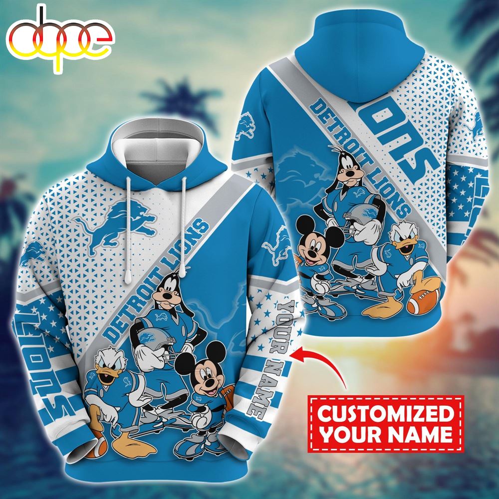 NFL Mickey Mouse Detroit Lions Character Cartoon Movie Custom Name Hoodie New Arrivals