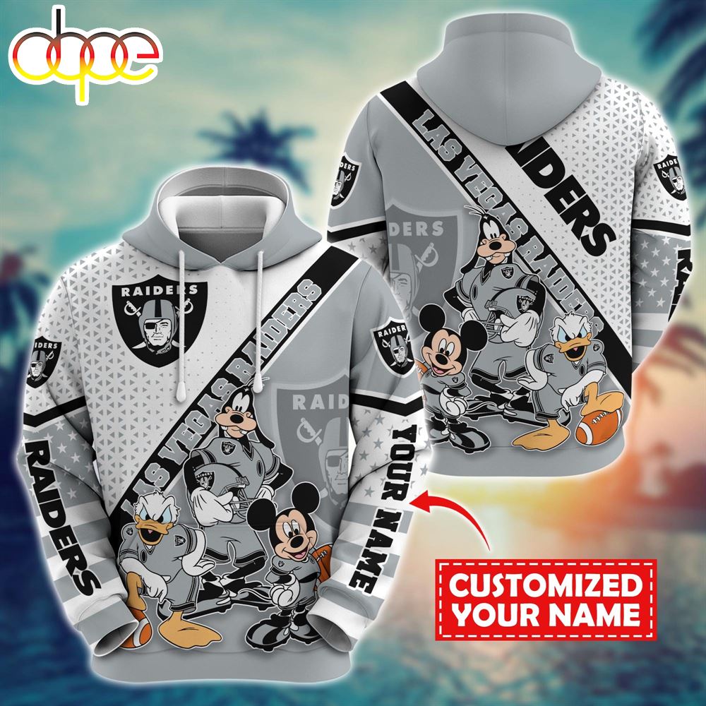 NFL Mickey Mouse Las Vegas Raiders Character Cartoon Movie Custom Name Hoodie New Arrivals