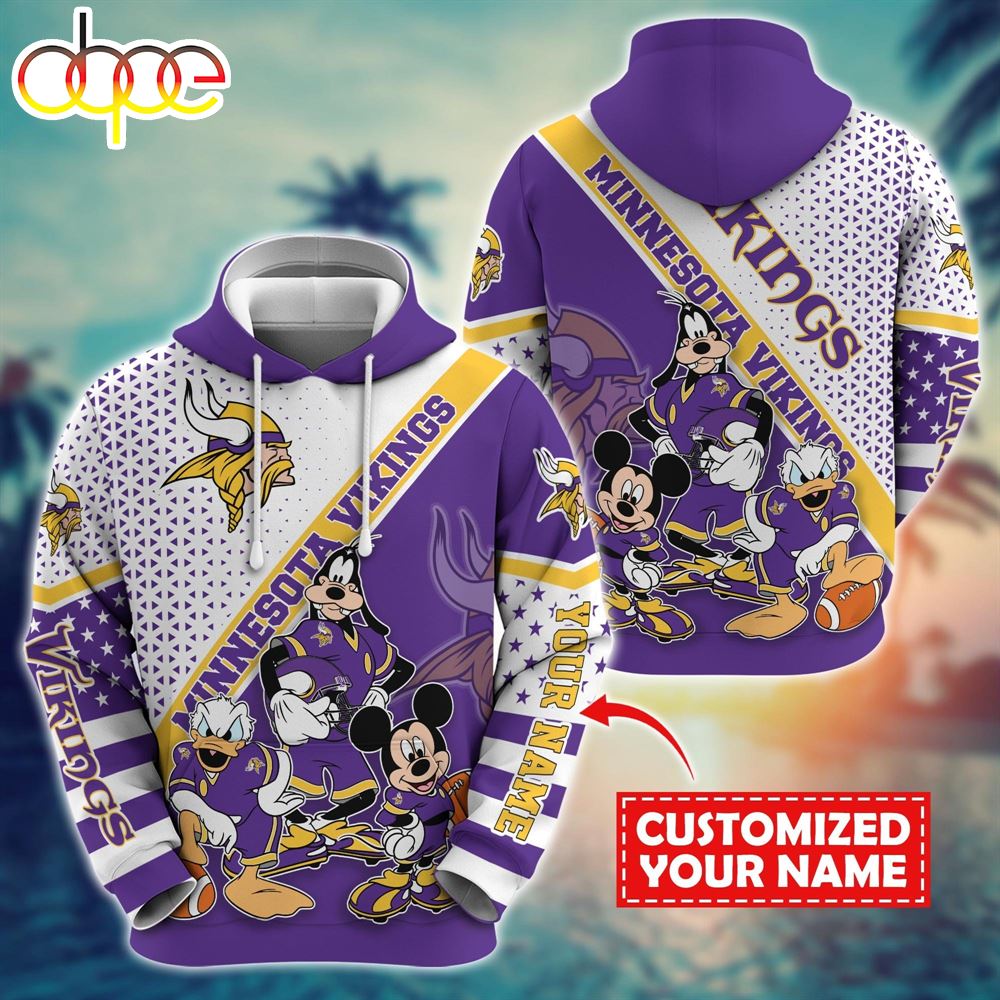 NFL Mickey Mouse Minnesota Vikings Character Cartoon Movie Custom Name Hoodie New Arrivals