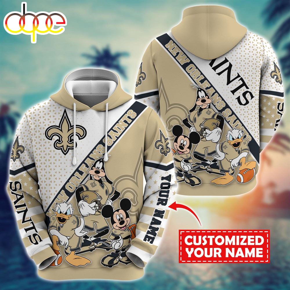 NFL Mickey Mouse New Orleans Saints Character Cartoon Movie Custom Name Hoodie New Arrivals