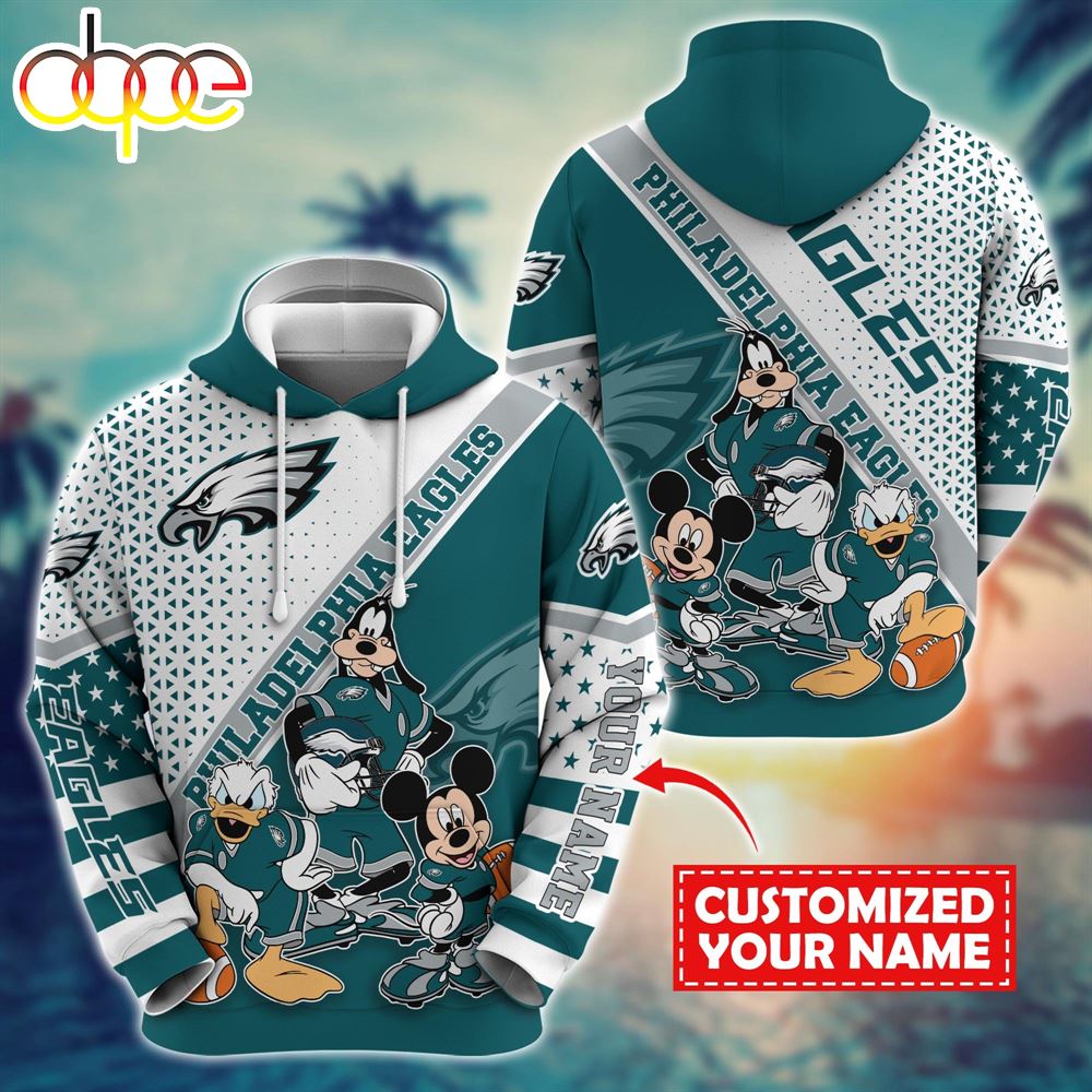 NFL Mickey Mouse Philadelphia Eagles Character Cartoon Movie Custom Name Hoodie New Arrivals