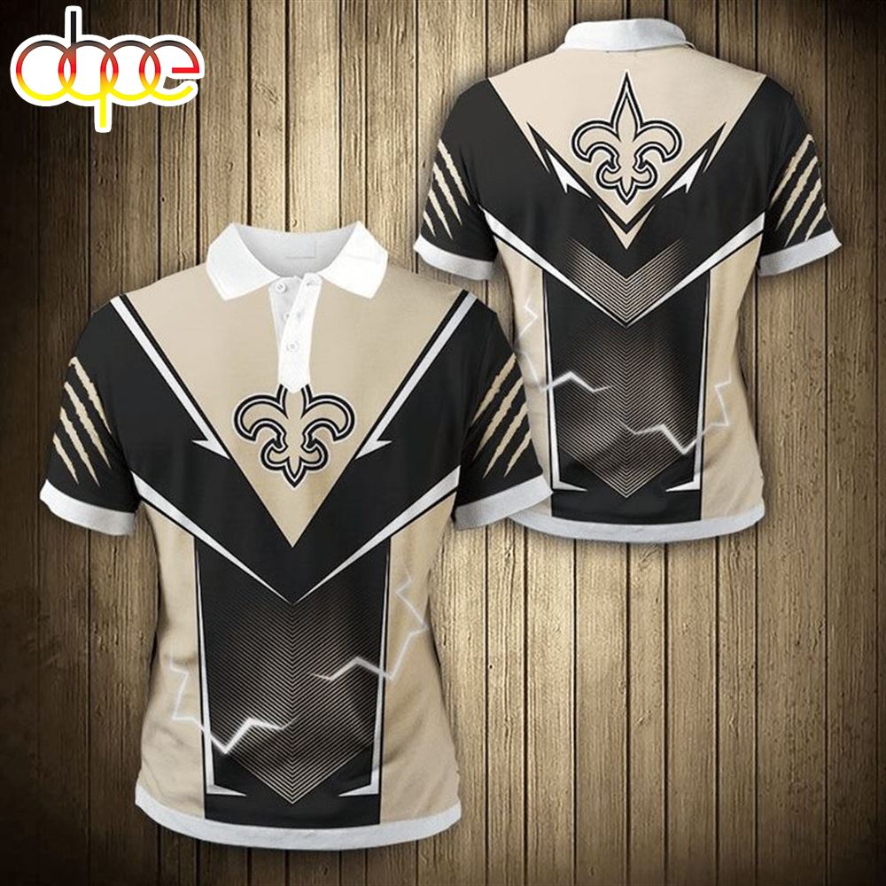 NFL New Orleans Saints Golden Black Thunder Graphic Polo Shirt