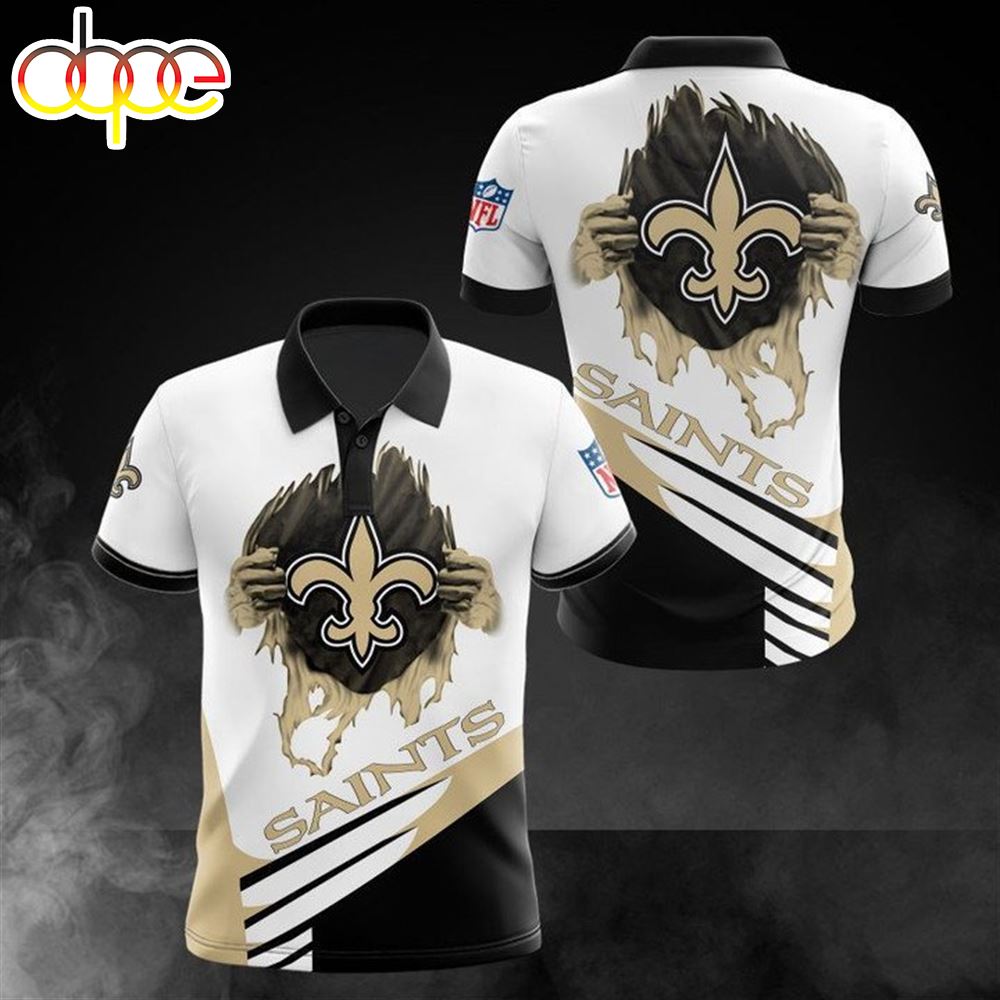 NFL New Orleans Saints White Golden Logo Polo Shirt V2