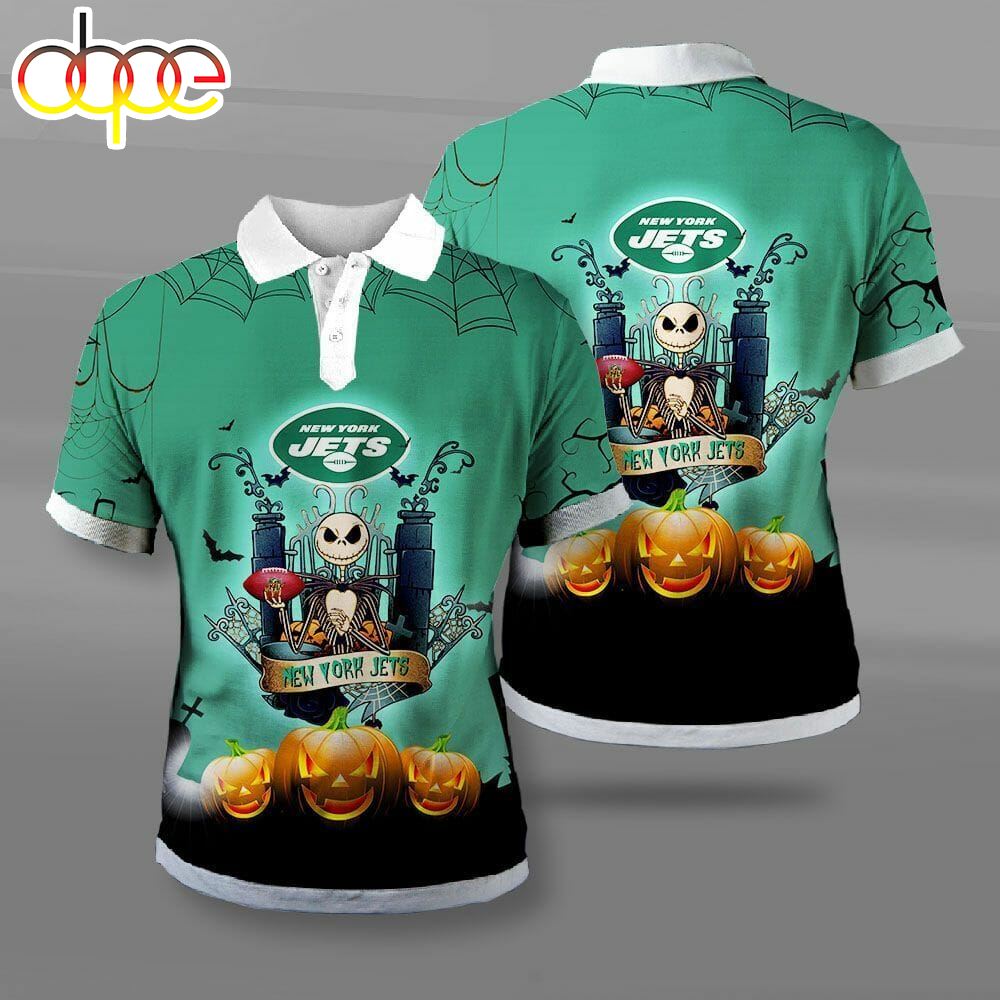 NFL New York Jets Jack Skellington Halloween Polo Shirt