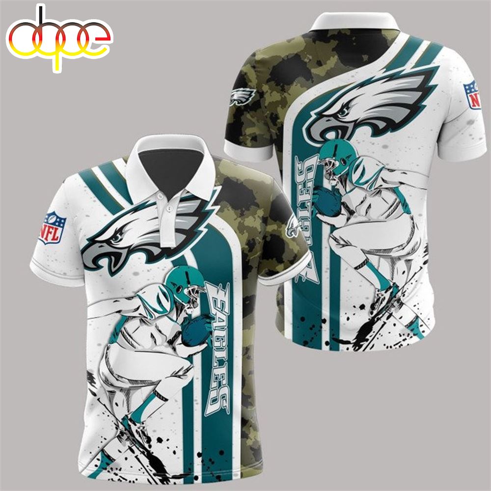 NFL Philadelphia Eagles White Green Camo Polo Shirt
