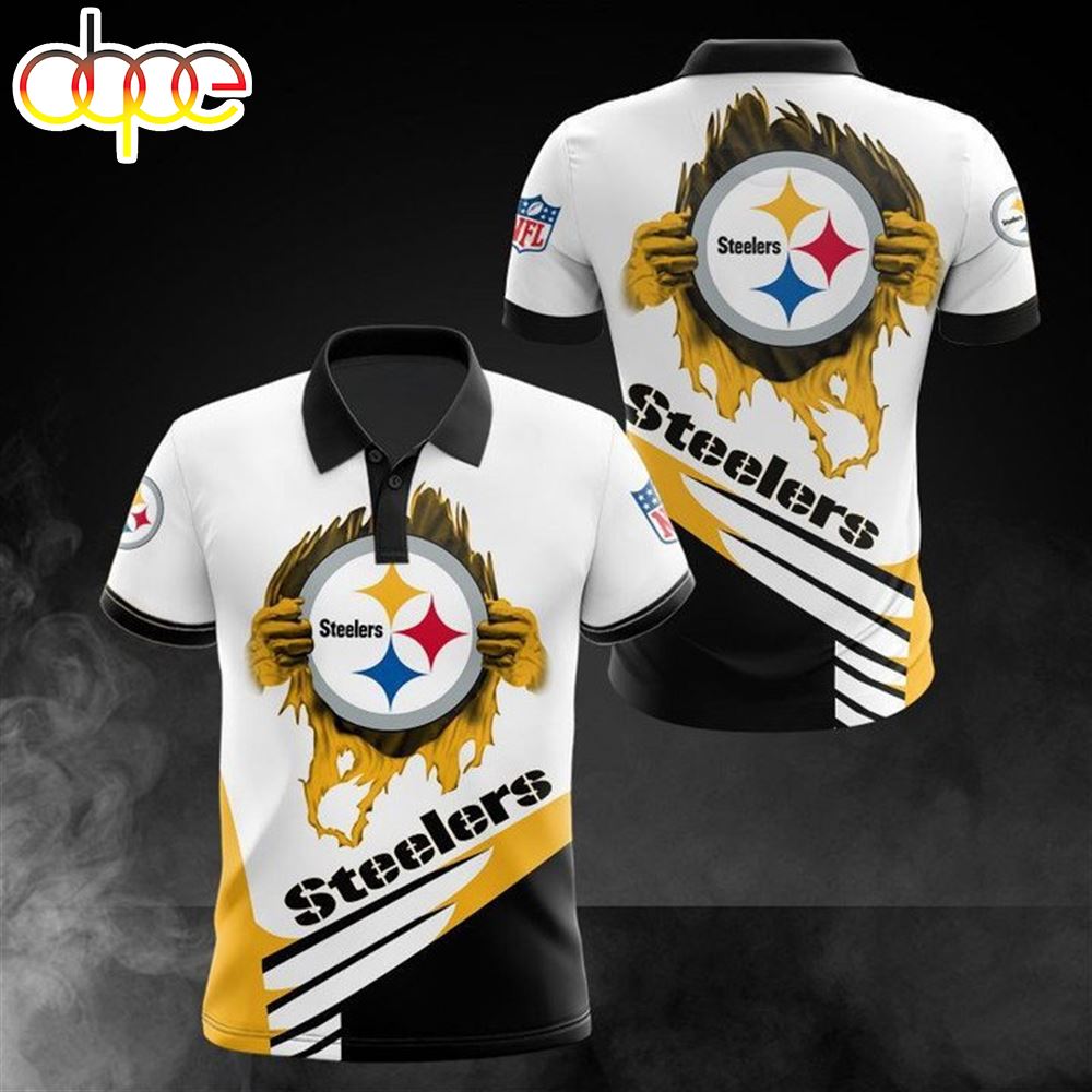 NFL Pittsburgh Steelers White Golden Logo Polo Shirt