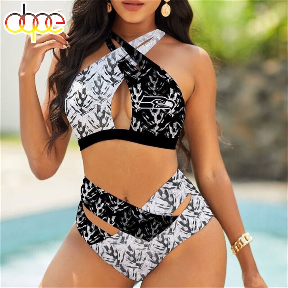 NFL Seattle Seahawks Criss Cross Bikini Set Swimsuit Cutout Bathing Suit