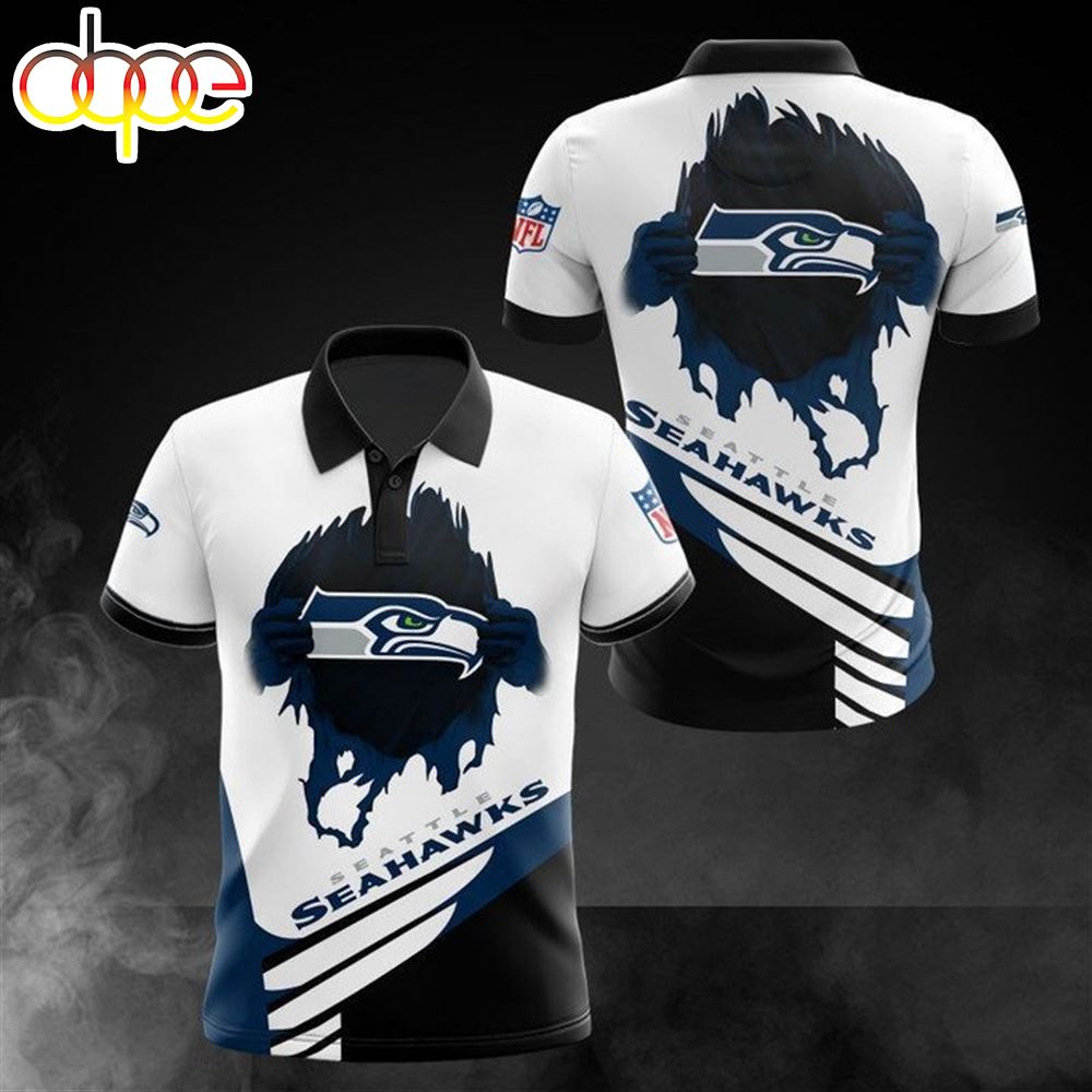 NFL Seattle Seahawks White Navy Polo Shirt