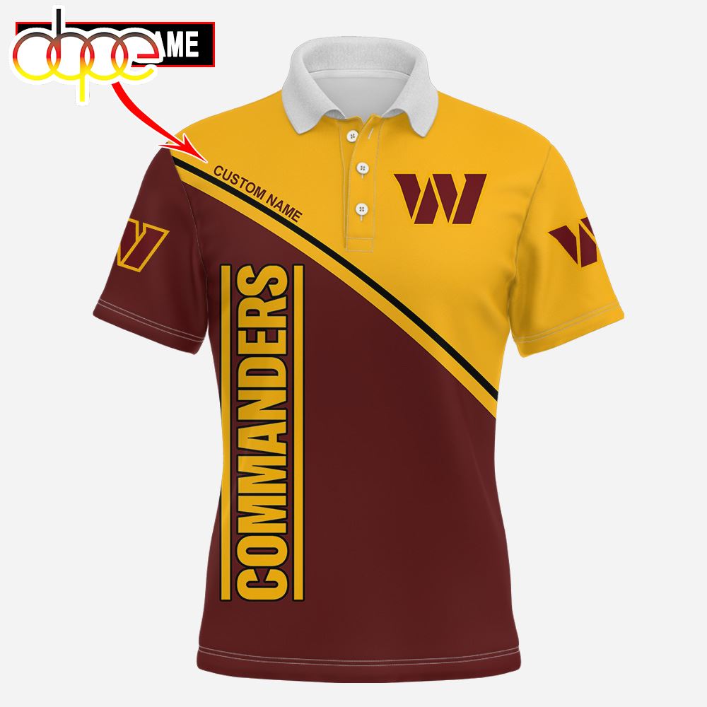 NFL Washington Commanders Custom Name Black Yellow Brown Polo Shirt V2