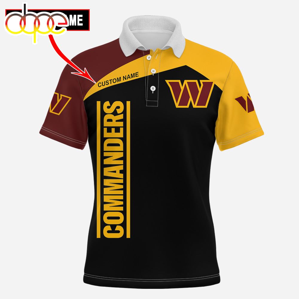 NFL Washington Commanders Custom Name Black Yellow Brown Polo Shirt