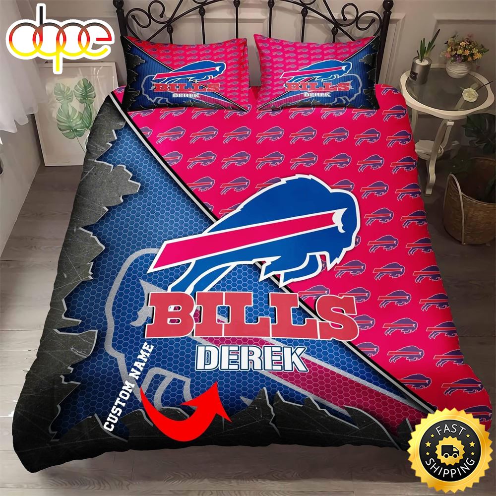 NFL Buffalo Bills Custom Name Royal Blue Red Bedding Set