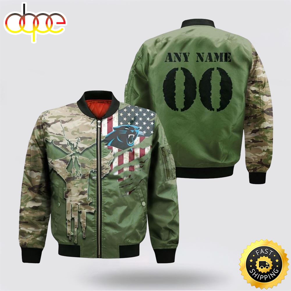 NFL Carolina Panthers Special Camo Design For Veterans Day Bomber Jacket