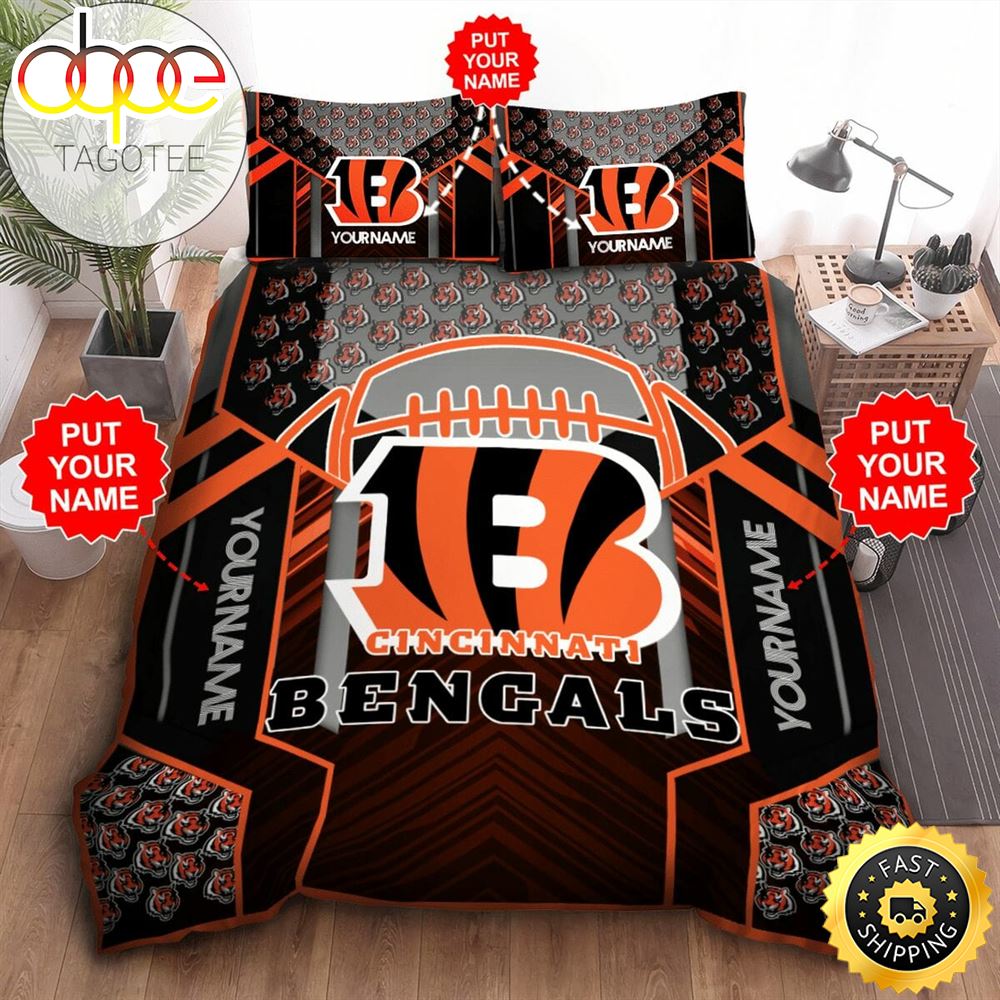 NFL Cincinnati Bengals Custom Name Black Orange Bedding Set