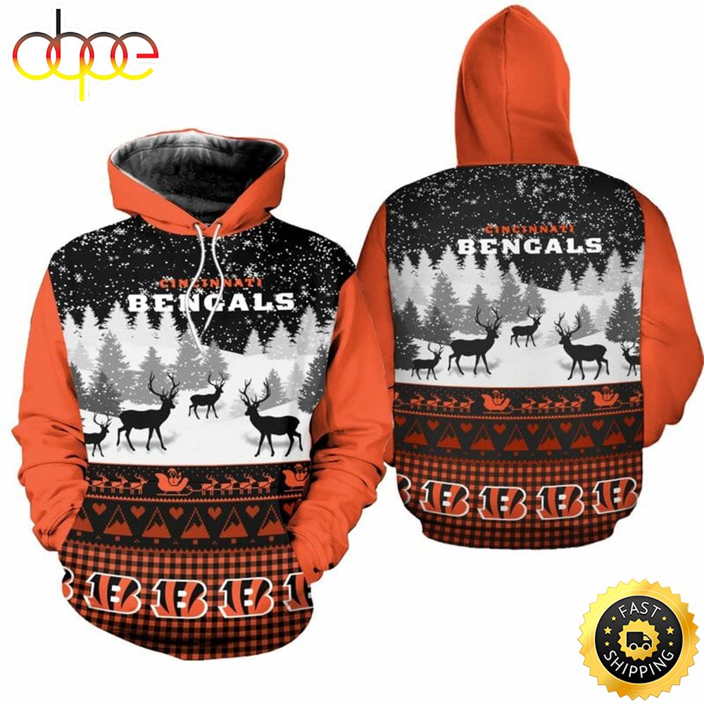 NFL Cincinnati Bengals Orange Black Christmas Football Christmas Hoodie All Over Print Shirt