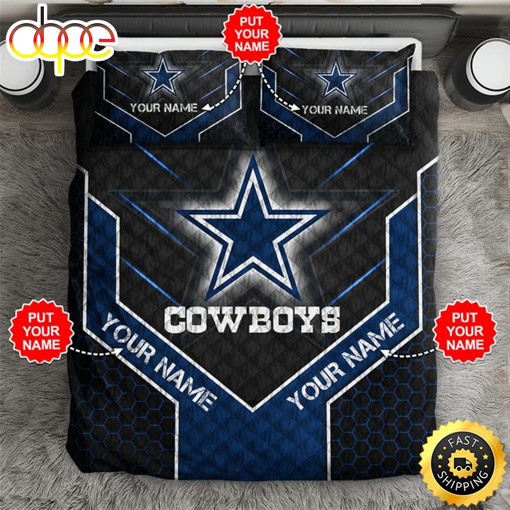 NFL Dallas Cowboys Custom Name Black Blue Bedding Set