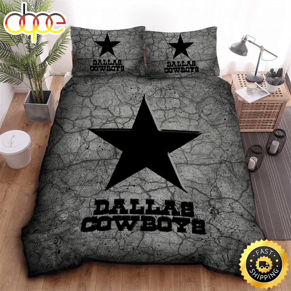NFL Dallas Cowboys Grey Stone Black Logo Bedding Set