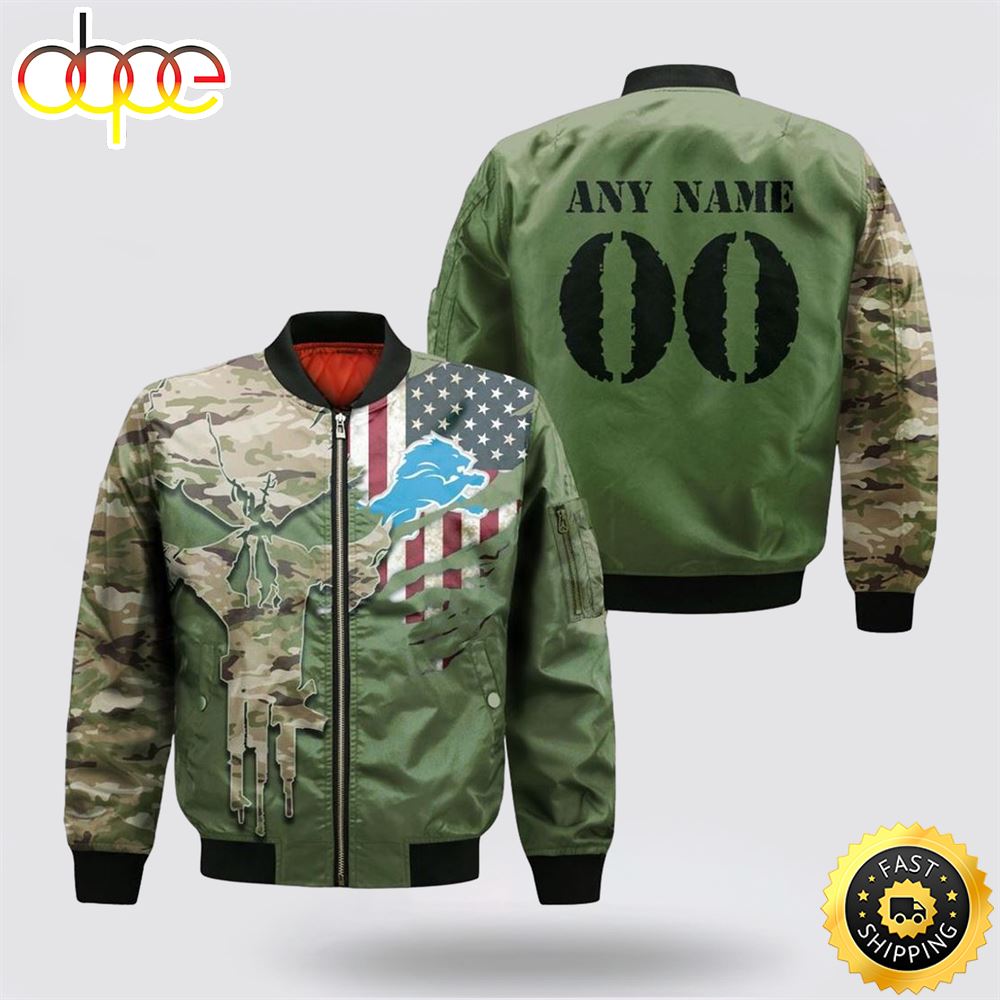 NFL Detroit Lions Special Camo Design For Veterans Day Bomber Jacket