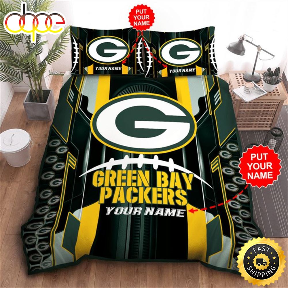 NFL Green Bay Packers Custom Name Big Logo Ball Bedding Set