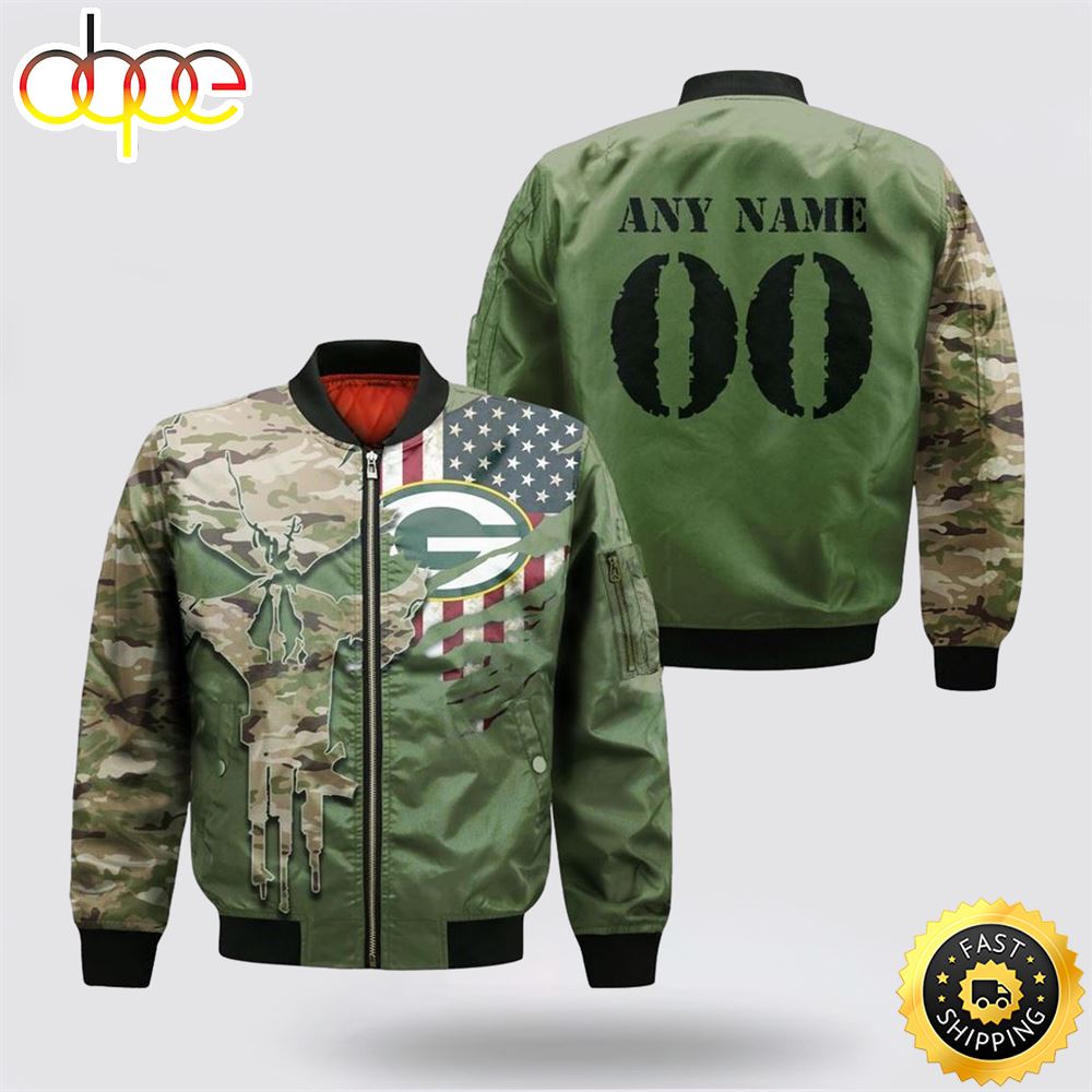 NFL Green Bay Packers Special Camo Design For Veterans Day Bomber Jacket
