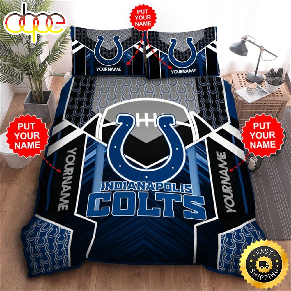NFL Indianapolis Colts Custom Name Black Blue Bedding Set