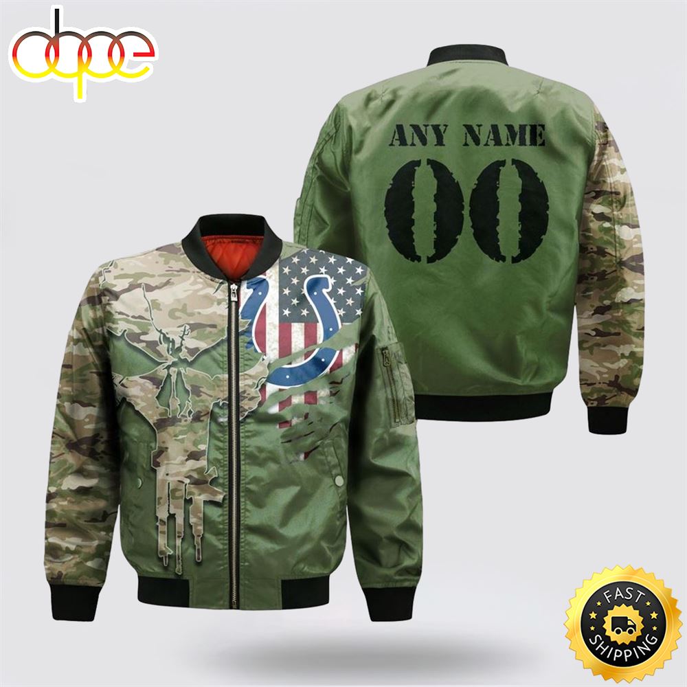 NFL Indianapolis Colts Special Camo Design For Veterans Day Bomber Jacket