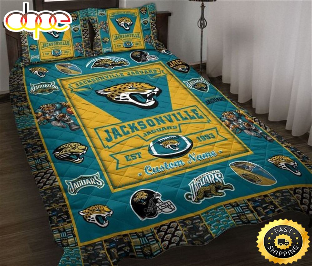 NFL Jacksonville Jaguars Custom Name Teal Gold Bedding Set