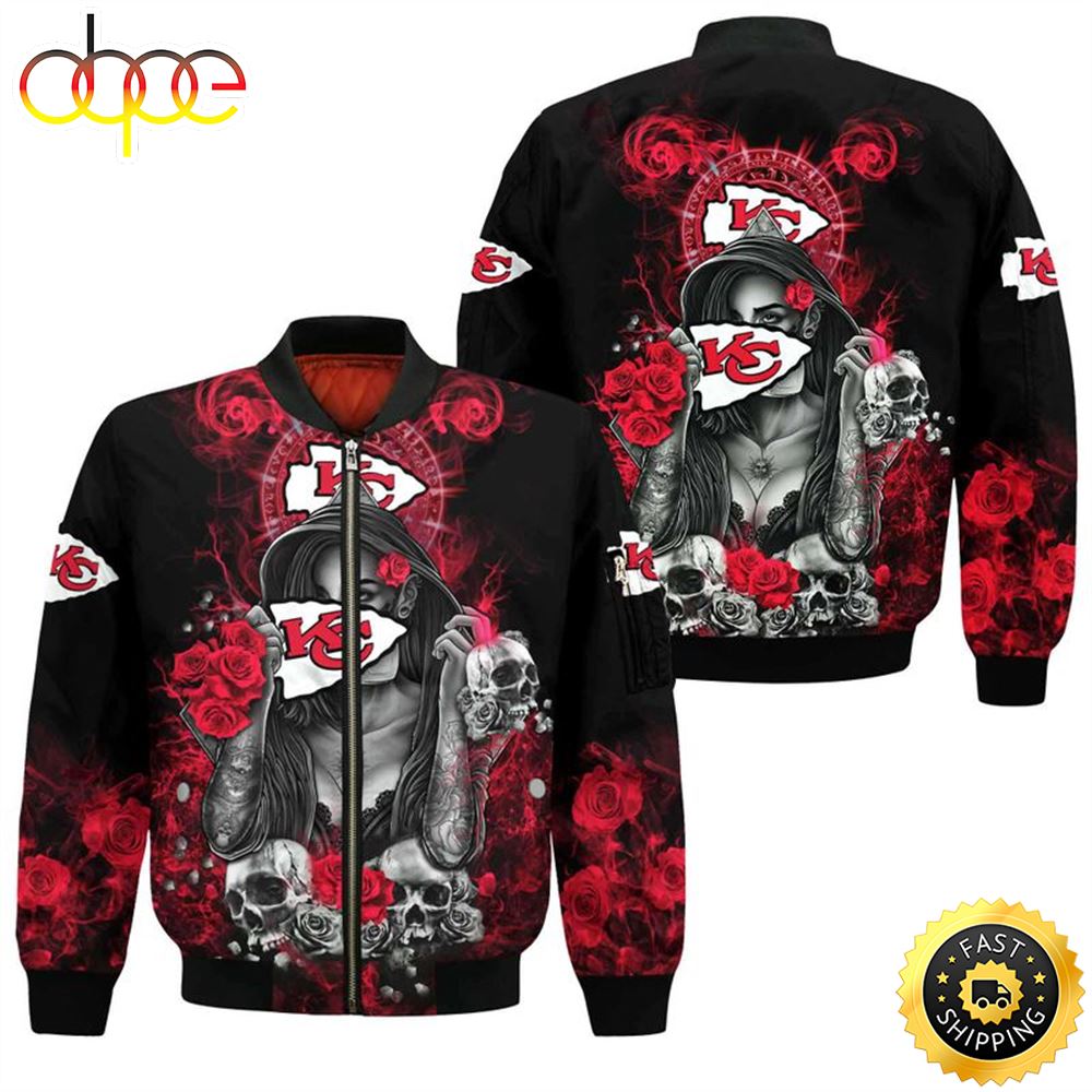 NFL Kansas City Chiefs All Over Print Bomber Jackets Size S-5XL Red