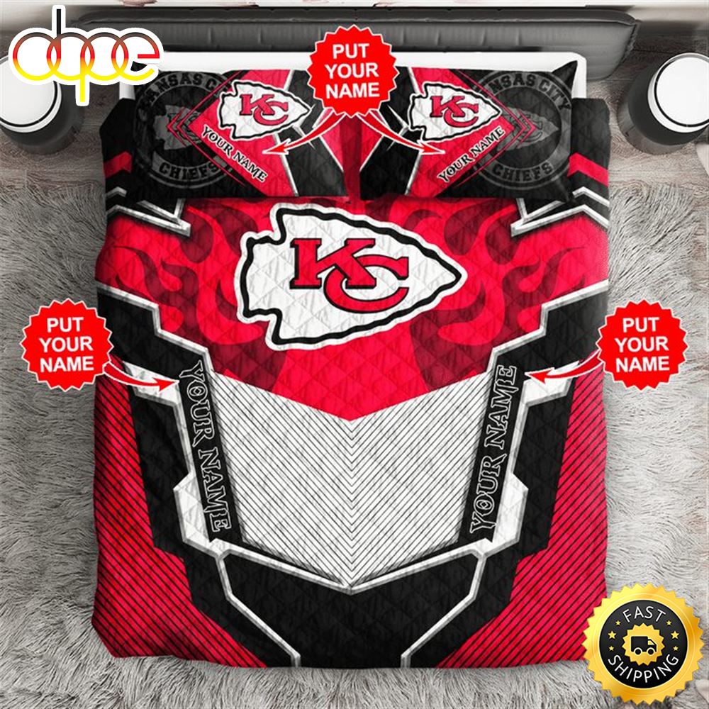 NFL Kansas City Chiefs Custom Name Red Grey Bedding Set