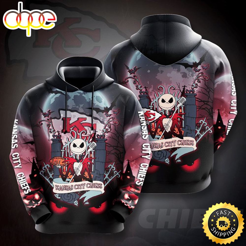 NFL Kansas City Chiefs Jack Skellington Halloween Pullover Hoodie