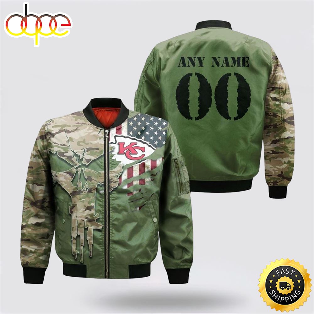 NFL Kansas City Chiefs Special Camo Design For Veterans Day Bomber Jacket