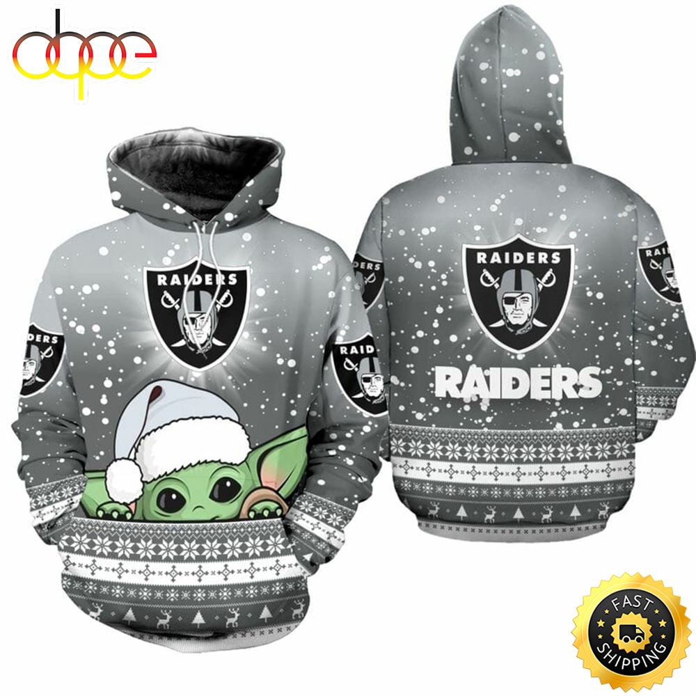 NFL Las Vegas Raiders Baby Yoda Christmas Football Christmas Hoodie All Over Print Shirt