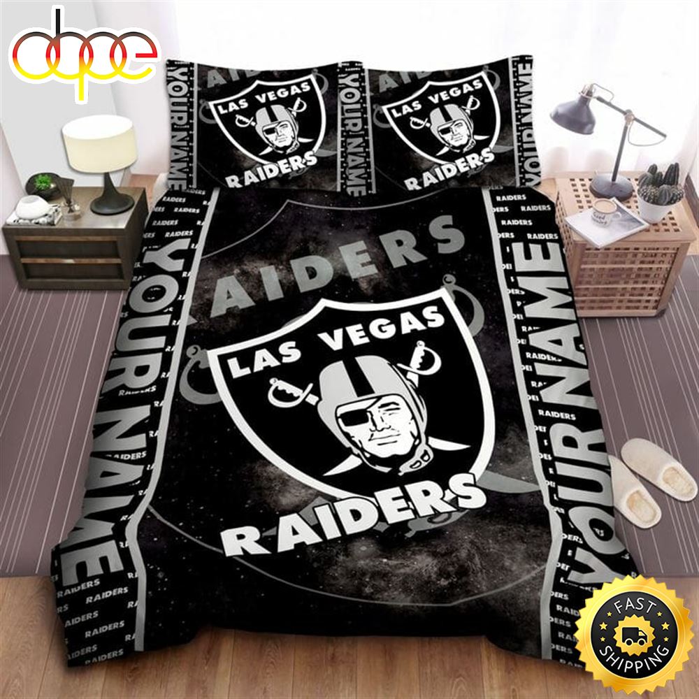 NFL Las Vegas Raiders Custom Name Black Silver Bedding Set