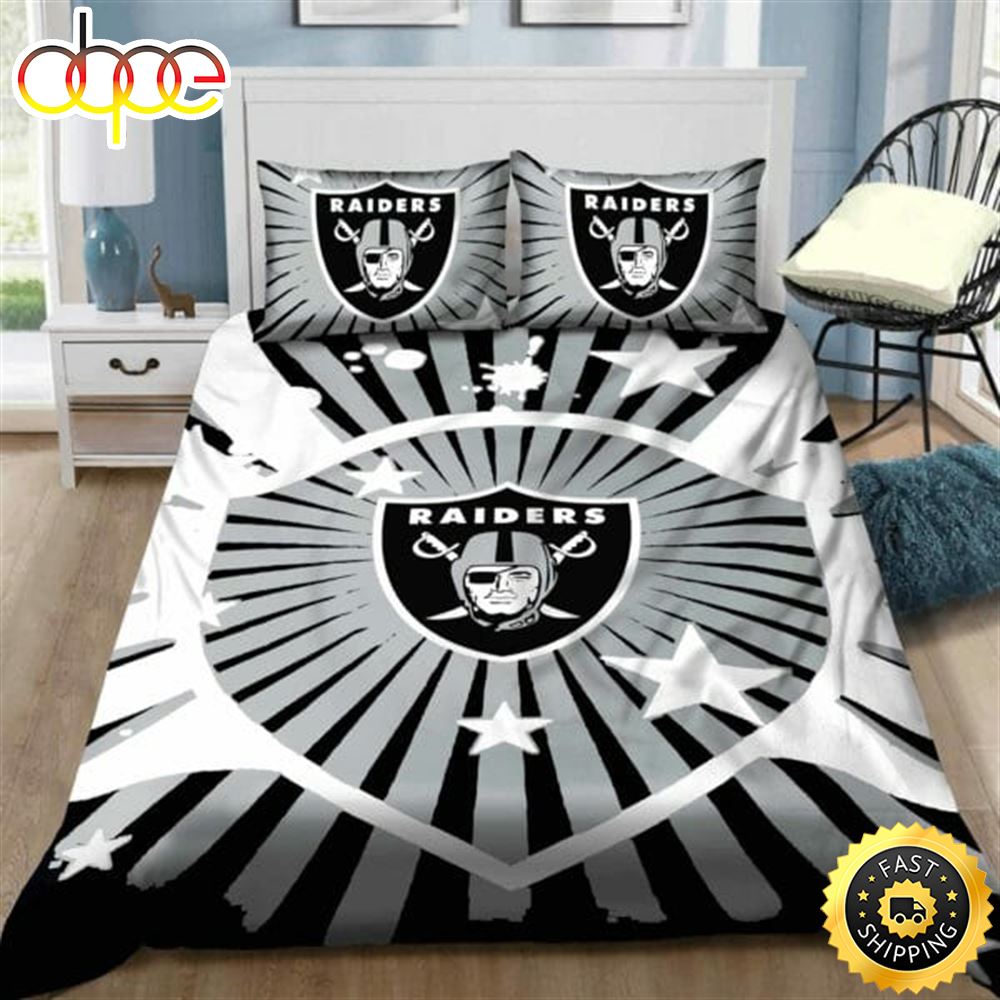 NFL Las Vegas Raiders Grey White Bedding Set