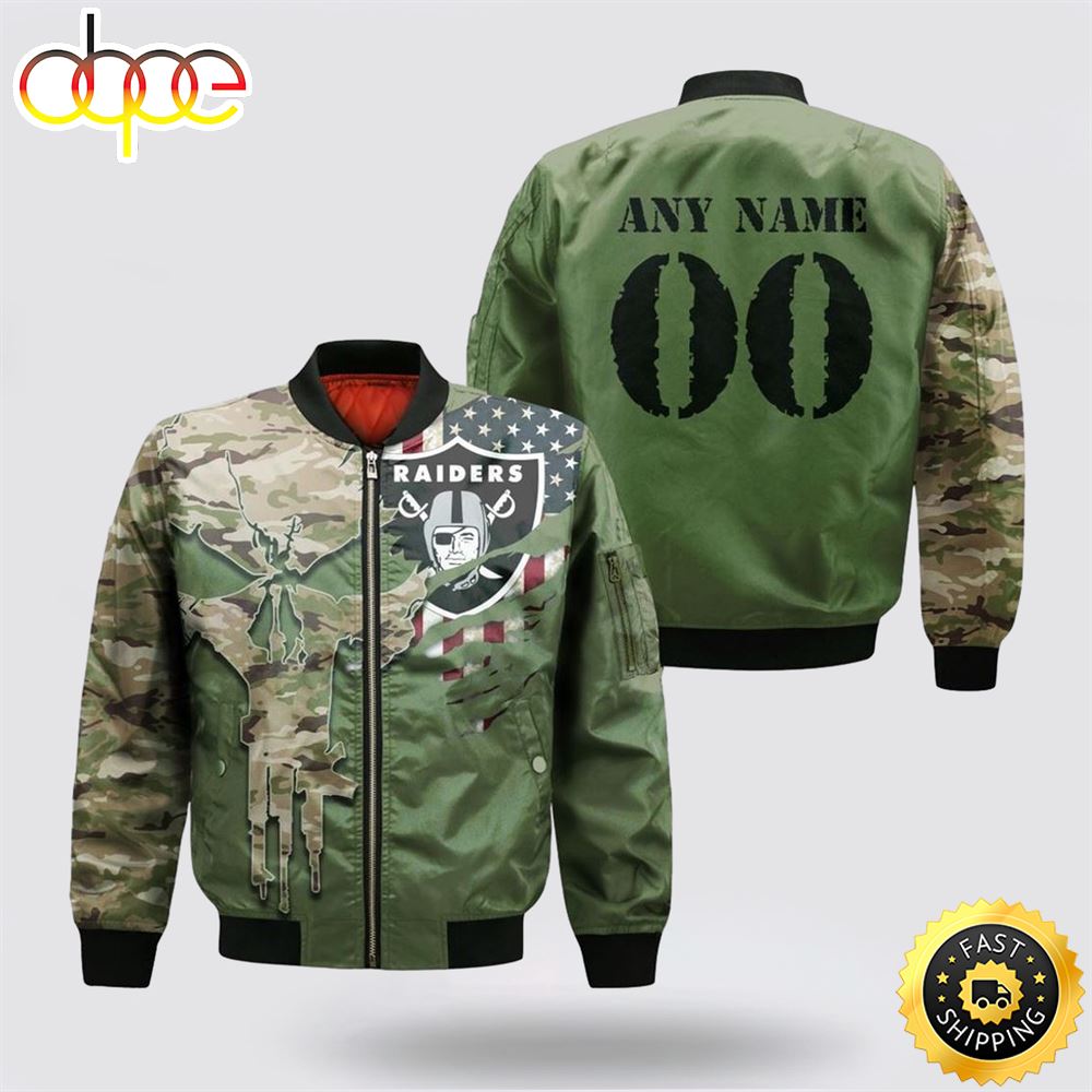 NFL Las Vegas Raiders Special Camo Design For Veterans Day Bomber Jacket