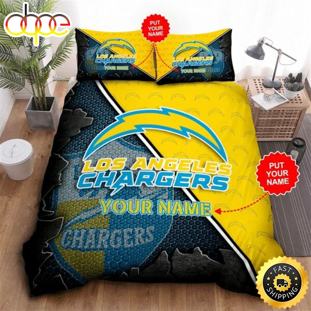 NFL Los Angeles Chargers Custom Name Gold Blue Bedding Set