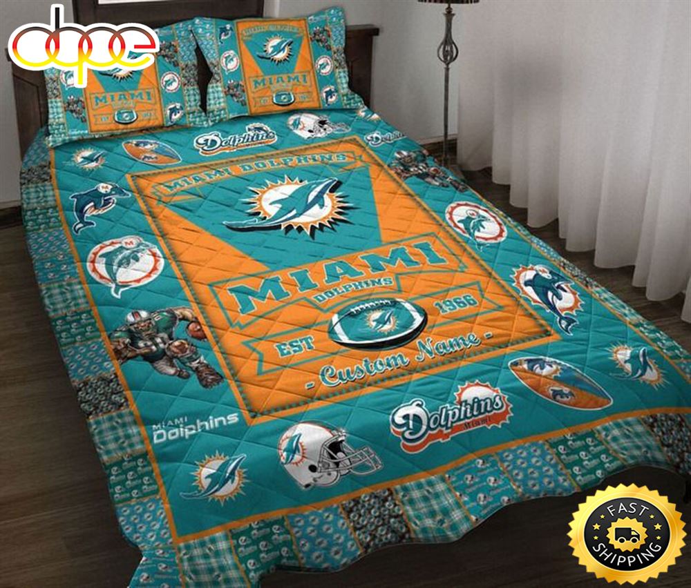 NFL Miami Dolphins Custom Name Aqua Orange Est 1966 Bedding Set