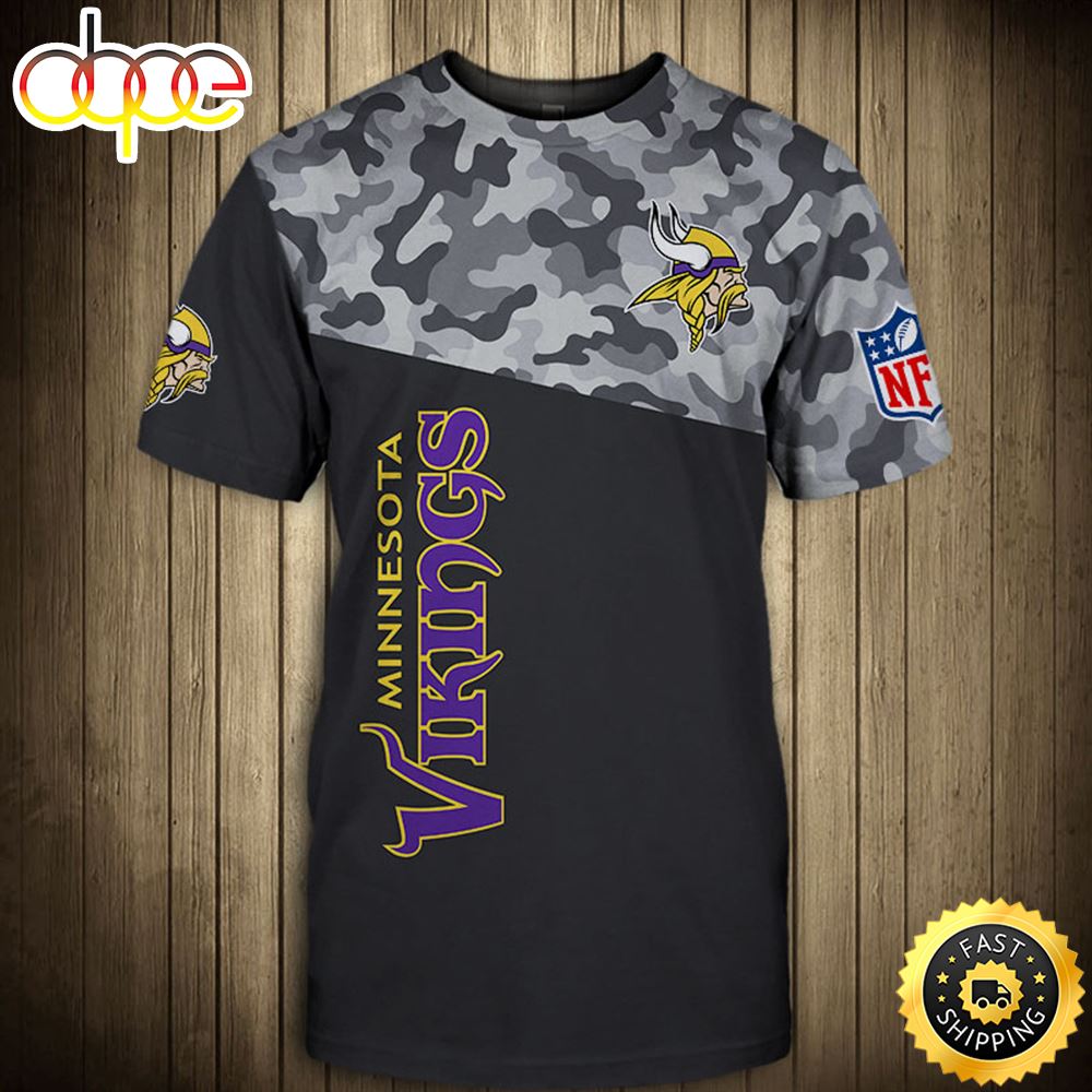 NFL Minnesota Vikings Camo &amp; NFL Vikings Logo 3D T-shirt All Over Print Shirts
