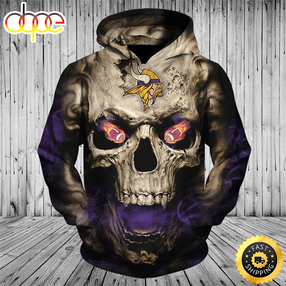 NFL Minnesota Vikings &amp; Neon Glowing Fiery Vikings Football Eyes 3D Hoodie All Over Print Shirts