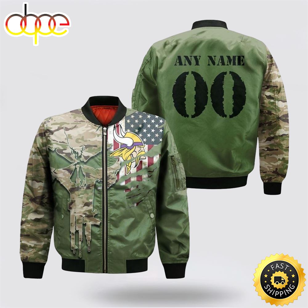 NFL Minnesota Vikings Special Camo Design For Veterans Day Bomber Jacket