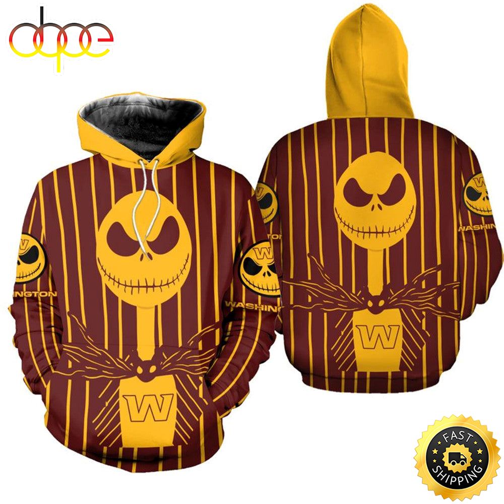 NFL Washington Commanders Red Yellow Halloween Jack Skellington Pullover