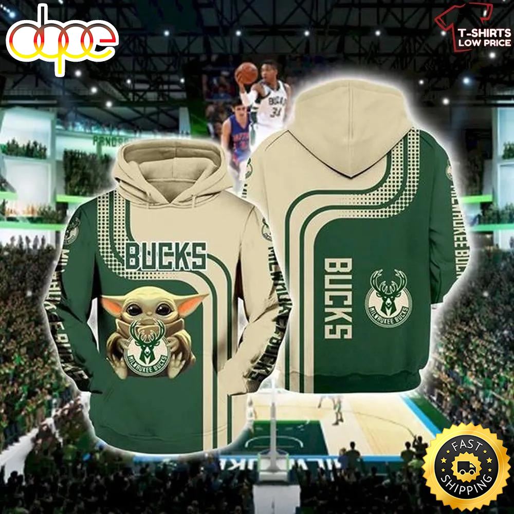 Nba Milwaukee Bucks Baby Yoda 3d Hoodie All Over Printed